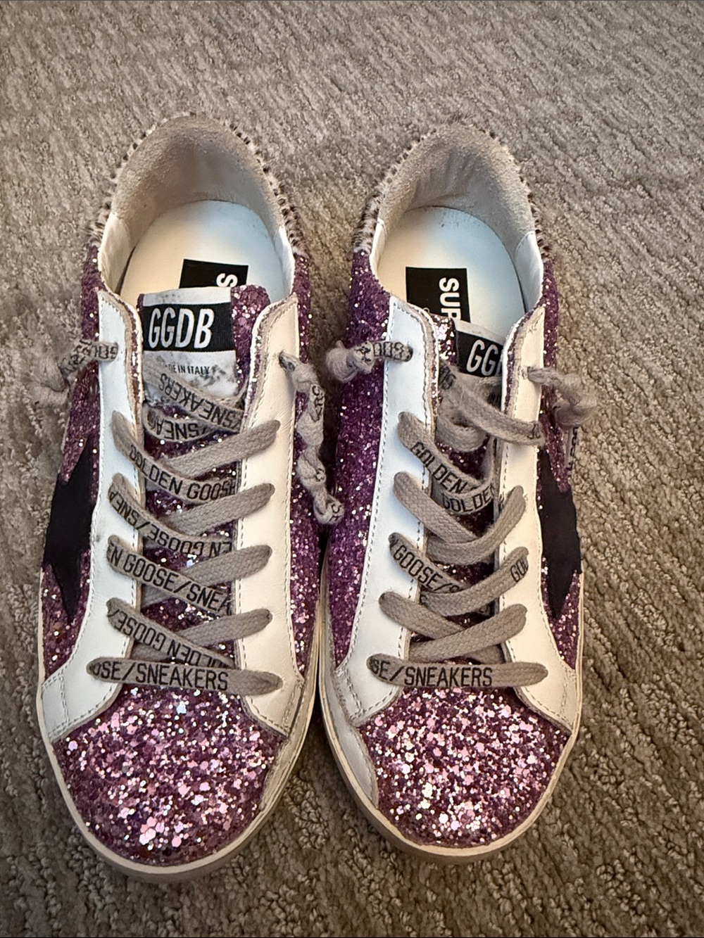 Golden Goose Pink Glitter Superstar Sneakers with Black Star